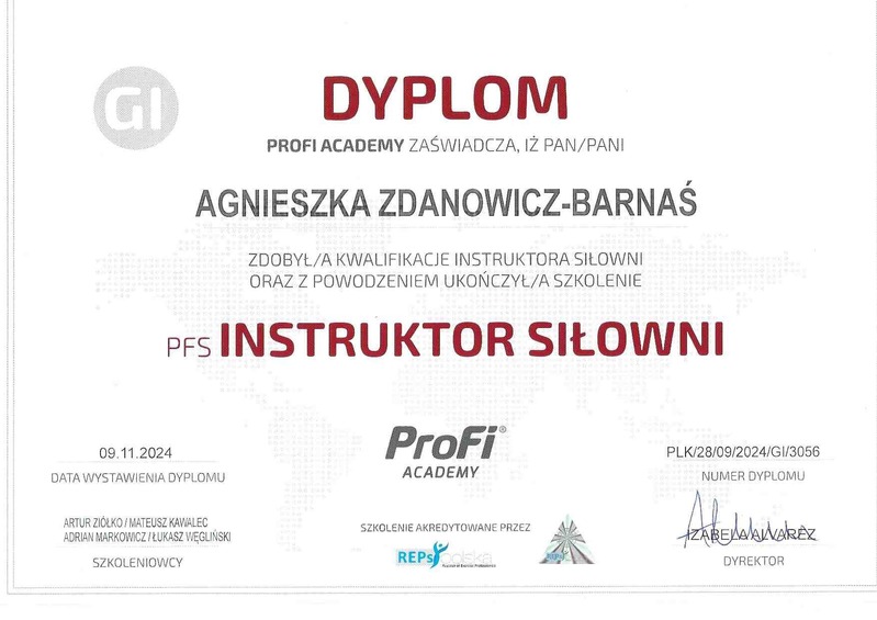 Certyfikat Instruktor Fitness